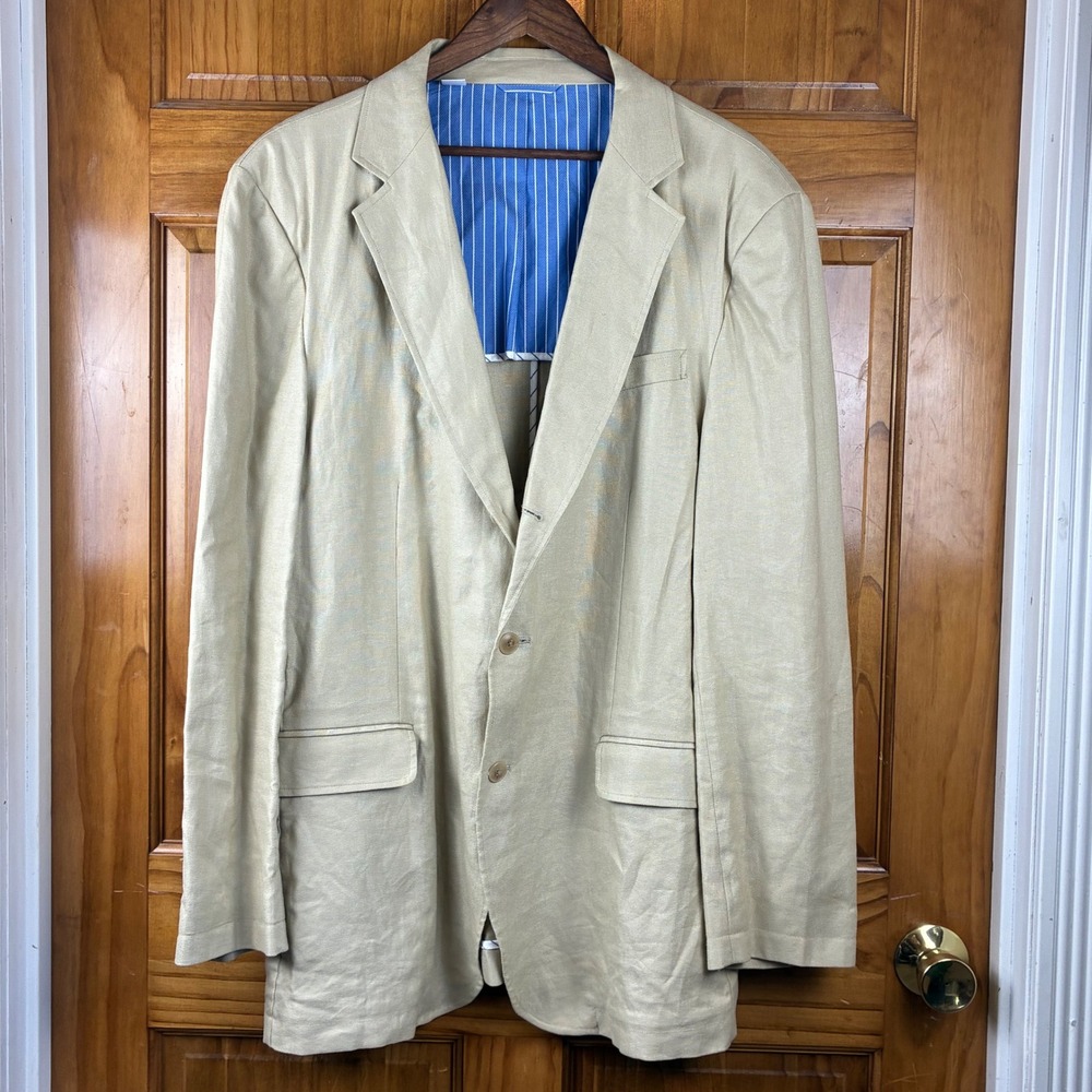 Alex Cannon Mens XL Tan Linen Blend Blazer Sport Coat Khaki Jacket Old Money